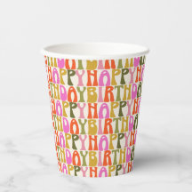 Retro Groovy Verjaardag Roze Oranje Olijfgroen