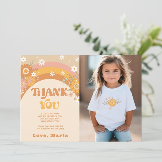 Retro groovy verjaardagsfoto dank u kaart (Staand voorkant)