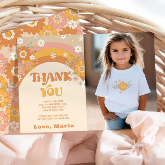 Retro groovy verjaardagsfoto dank u kaart