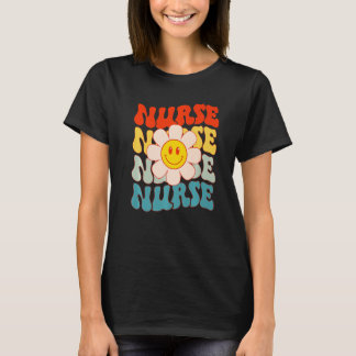 Retro Groovy Verpleegster Gelukkig Gezicht Schatti T-shirt