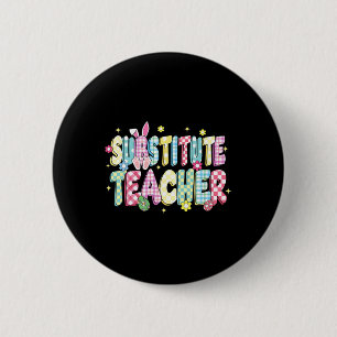 Retro Groovy Vervangende Leraar Konijn Oor Pasen Ronde Button 5,7 Cm