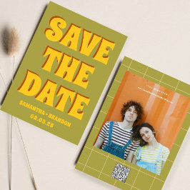 Retro Groovy Vet & Fel Boho Bruiloft Qr Code  Save The Date