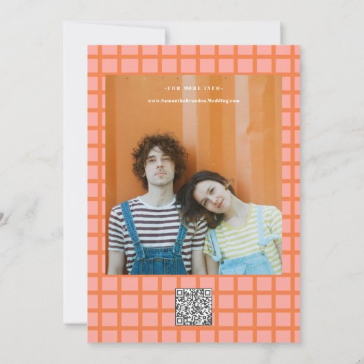 Retro Groovy Vet & Fel Boho Huwelijk Qr Code Save The Date (Achterkant)