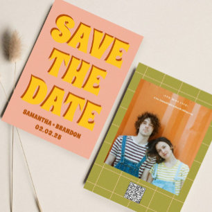 Retro Groovy Vet & Fel Boho Huwelijk Qr Code  Save The Date