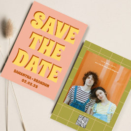 Retro Groovy Vet & Fel Boho Huwelijk Qr Code Save The Date