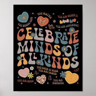 Retro Groovy Vier Minds Van Allerlei Soorten Autis Poster