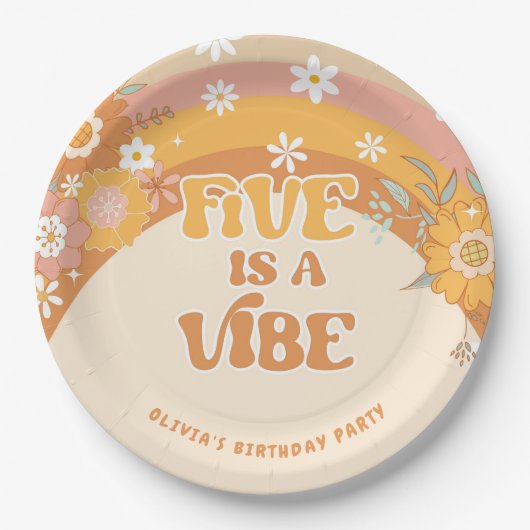 Retro groovy vijf is een levendige verjaardagskran papieren bordje (Voorkant)