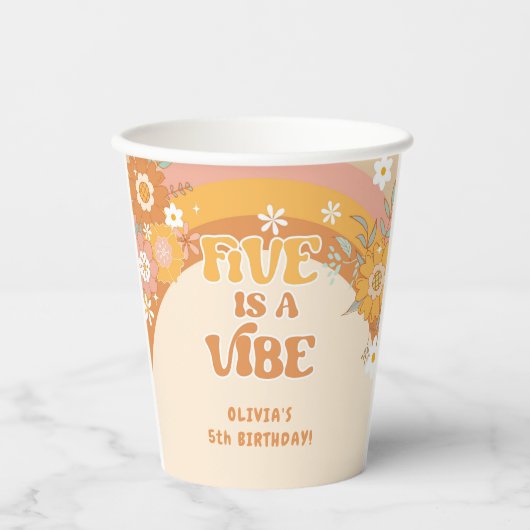 Retro groovy vijf is een vijfde verjaardag papieren bekers (Voorkant)