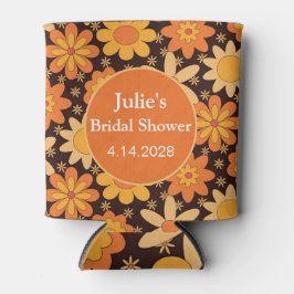 Retro groovy vintage bloem orange geel aangepast  blikjeskoeler