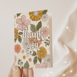 Retro Groovy Vintage Bloemen Meisjes Feest Bedankkaart