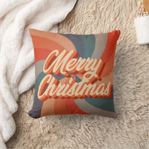 Retro Groovy Vintage Hippie Draai Prettig Kerstfee Kussen