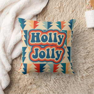 Retro Groovy Vintage Kerstboom Hulst Vrolijk  Kussen