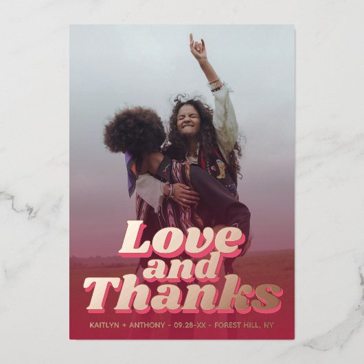 Retro Groovy Viva Magenta Wedding Bedankt Folie Uitnodiging (Voorkant)