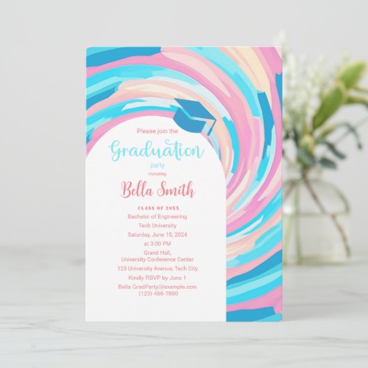 Retro Groovy Vortex Wavy Pastel Afstuderen Kaart (Staand voorkant)