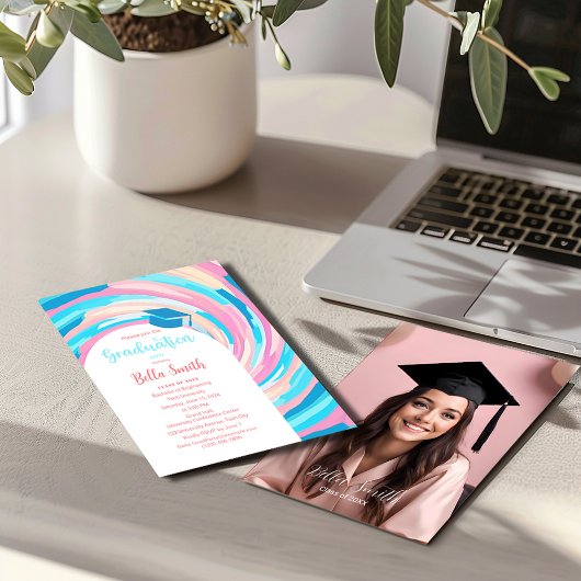 Retro Groovy Vortex Wavy Pastel Afstuderen Kaart