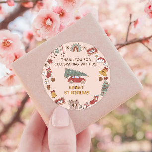 Retro Groovy Vrachtwagen Kerstmis Verjaardagsfeest Ronde Sticker