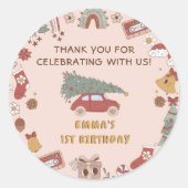 Retro Groovy Vrachtwagen Kerstmis Verjaardagsfeest Ronde Sticker (Voorkant)