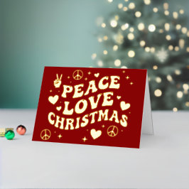 Retro Groovy Vrede Liefde Kerstmis Folie Feestdagenkaart