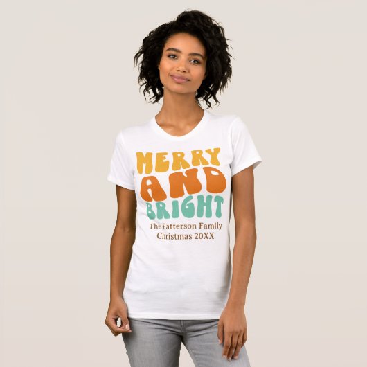 Retro Groovy Vrolijk en Helder Vrouwen Kerstmis T-shirt (Voorkant volledig)