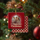 Retro Groovy Vrolijk Kerstfeest Familiefoto Keramisch Ornament