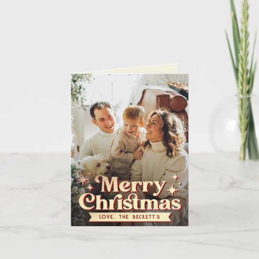 Retro Groovy Vrolijk Kerstfeest Foto Vakantie Kaar Feestdagen Kaart (Voorkant)