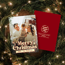 Retro Groovy Vrolijk Kerstfeest Foto Vakantie Kaar Feestdagenkaart