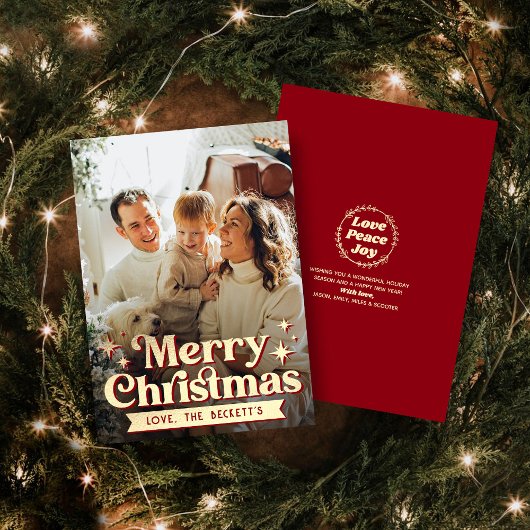 Retro Groovy Vrolijk Kerstfeest Foto Vakantie Kaar Feestdagenkaart