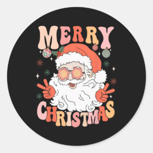 Retro Groovy Vrolijk Kerstfeest Trendy Sinterklaas Ronde Sticker