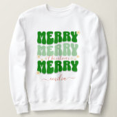 Retro Groovy Vrolijk Kerstscript Groene Naam Trui (Design voorkant)
