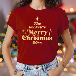 Retro Groovy Vrolijk Kerstvakantie Familie T-shirt