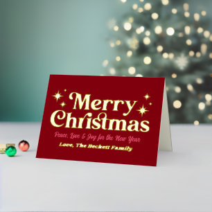 Retro Groovy Vrolijke Kerstfoto Echte Folie Feestdagenkaart