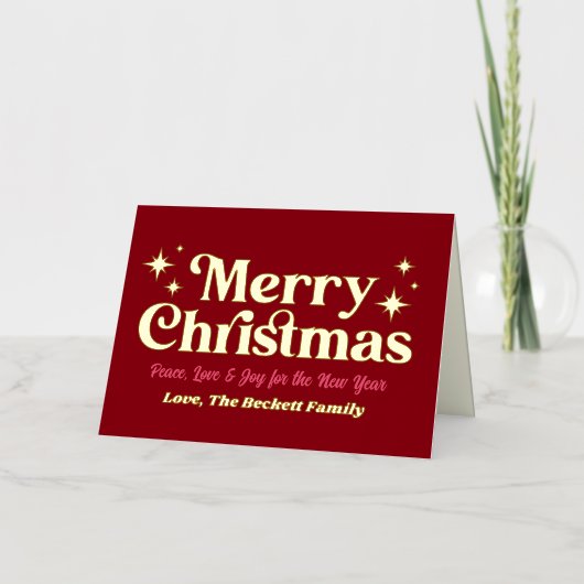 Retro Groovy Vrolijke Kerstfoto Echte Folie Folie Feestdagenkaart (Voorkant)