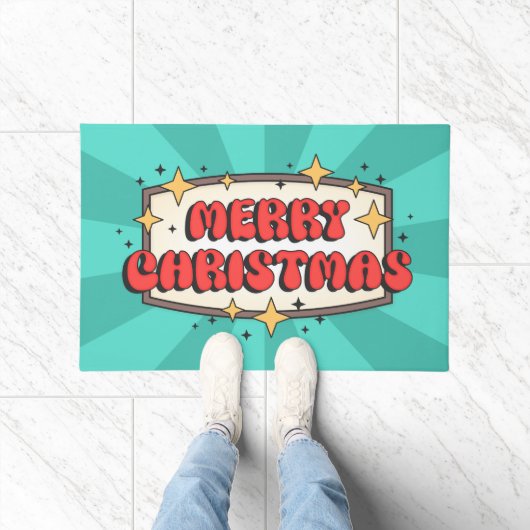 Retro groovy vrolijke kersttekst deurmat (Binnen)