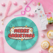 Retro groovy vrolijke kersttekst papieren bordje (Feest)