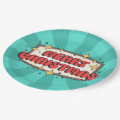 Retro groovy vrolijke kersttekst papieren bordje (Gekanteld)