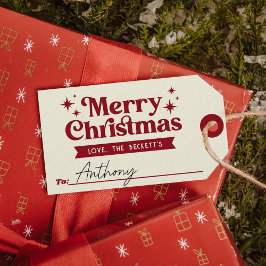 Retro Groovy Vrolijke Kerstvakantie Cadeaulabel