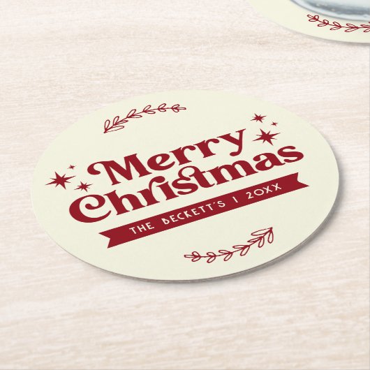 Retro Groovy Vrolijke Kerstvakantie Ronde Kartonnen Onderzetter (Gebogen)