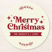 Retro Groovy Vrolijke Kerstvakantie Ronde Kartonnen Onderzetter (Voorkant)