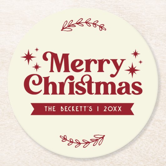 Retro Groovy Vrolijke Kerstvakantie Ronde Kartonnen Onderzetter (Voorkant)