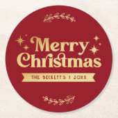 Retro Groovy Vrolijke Kerstvakantie Ronde Kartonnen Onderzetter (Voorkant)