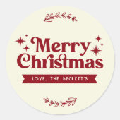 Retro Groovy Vrolijke Kerstvakantie Ronde Sticker (Voorkant)