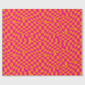 Retro Groovy Warped Checkerboard Hot Pink Orange Cadeaupapier (Vlak)