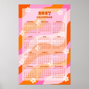Retro Groovy Wave 70s Hippie Stijl 2027 Kalender Poster