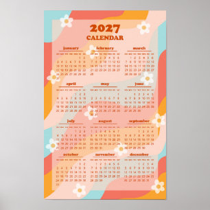 Retro Groovy Wave 70s Vintage Stijl 2027 Kalender Poster