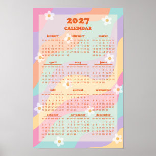 Retro Groovy Wave 70s Vintage Stijl 2027 Kalender Poster