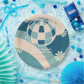 Retro Groovy Wave Disco Ball Daisy Green Verjaarda Papieren Bordje (Feest)
