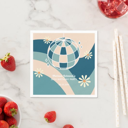 Retro Groovy Wave Disco Ball Daisy Green Verjaarda Servet (Insitu)