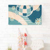 Retro Groovy Wave Disco Ball Daisy Green Verjaarda Spandoek (Insitu)