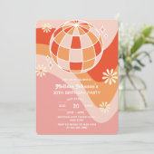 Retro Groovy Wave Disco Ball Daisy Roze Verjaardag Kaart (Staand voorkant)