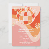 Retro Groovy Wave Disco Ball Daisy Roze Verjaardag Kaart (Voorkant)